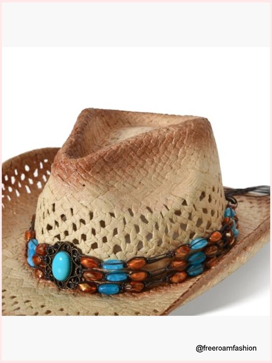 Wide Brim Straw Cowboy Hat - Breathable, Lightweight Summer Sun Hat with Buckle main image 5